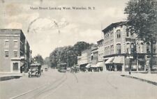 Waterloo NY New York Autos and Trolley on Main Street looking West pm 1917 - DB picture