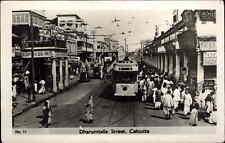 Calcutta India Dharumtalla Street Trolley Streetcar Vintage Real Photo Postcard picture