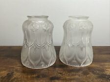 Pair Vintage Glass Pendant Pan Light Shade 2 1/4” Clear & Frosted Floral picture