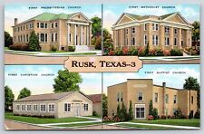 Rusk Texas~Multiview Churches~Baptist~Methodist~Christian~1930s Linen Postcard picture