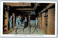 c1920's Underground In Copper Mine Miners Workers Hiawatha Michigan MI Postcard picture