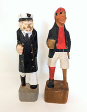 Pair of Large Vintage Painted Carved Wooden Old Salt Sailor & Pirate Figurines picture