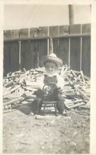 C-1910 Boy Stool Straw Hat RPPC REAL PHOTO Postcard 22-8195 picture