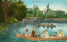 Vtg Divided Back Postcard On the Lake - People and Rowboats - A0078 picture