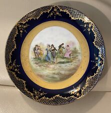 Antique Victoria Carlsbad Austria Cabinet Plate 10” Blue Gold Lovers Scene picture