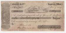 1854 Graphic Bank Check from Adams Express Co Boston to San Francisco picture