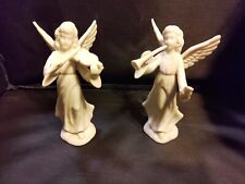 Enesco White Porcelain Angels Playing Instruments Set Of 2 picture