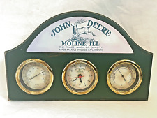 Vintage John Deere Wooden Clock, Thermometer, and Barometer Weather Station. picture