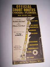 Vintage 1954 Official Short Routes Map Canada-Florida picture