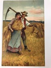 vintage 1909 summer harvest husband & wife divided back postcard picture
