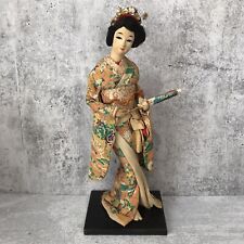 VTG ATQ Japanese Silk Cloth Standing Doll Kimono Lady Geisha Figure Parasol 16” picture