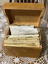 Vintage 3x5 Wood Recipe Card Box File w Handwritten Recipes Clippings picture