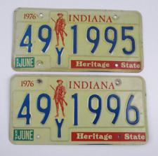 2 1976 Vintage Indiana License Plates Heritage State # 49Y 1995 & 49Y 1996 picture