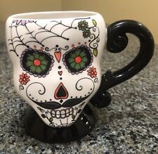 Cracker Barrel Sugar Skull/Halloween/Day of the Dead Coffee Mug White and Black  picture