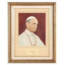 Vintage Pope Paul VI Offset Lithograph Framed With  Personal Blessings Card picture