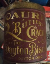 Antique LAUREL BUTTER CRACKERS Advertising Tin Vintage Dayton Biscuit Can Large picture