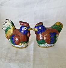 Vintage miniature cloisonne chickens rooster hen set of 2 metal picture
