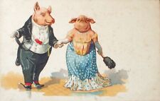 Early Fantasy 1900 Animated Dressed Pig Dance Chromolithograph France picture