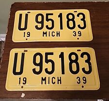 Vintage 1939 Michigan License Plates Matching Pair  picture
