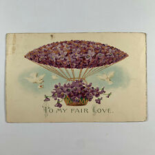 Postcard Hot Air Balloon Purple Pansy Flower Dove 1910s Sioux City Iowa picture