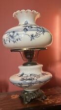Vintage Blue Flower Hand Painted Gone With The Wind Hurricane Lamp 25” picture