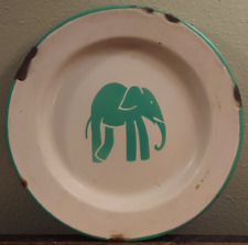 Vintage Child's Enamelware Plate Elephant Green Unique Rare Antique picture