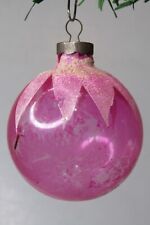 Vintage WWII Unsilvered Glass Snow Cap PINK Large BALL Christmas Ornament USA picture