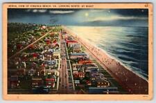1949 AERIAL VIEW OF VIRGINIA BEACH VA AT NIGHT MOONLIGHT VINTAGE LINEN POSTCARD picture
