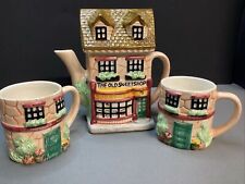 “The Old Sweet Shop” Teapot  Porcelain Lidded House w/ two matching cups picture