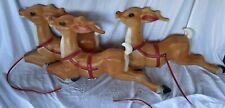 Empire Reindeer Blow Mold Set 3x Vintage Santa Sleigh Christmas Deer picture