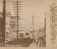 C.1880s Chicago State Street. Horse Drawn Carriage. Trolley Streetcar Card picture