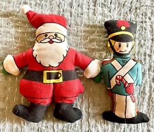 Vintage 1980s Cut Out Fabric Santa Claus & Toy Soldier Stuffed picture