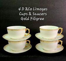 4 Antique  R. Delinieres D &Co France Coffee Cup & Saucer Gold Filigree picture