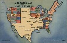 1954 A Texan's Map of the United States Teich Linen Postcard 1c stamp Vintage picture