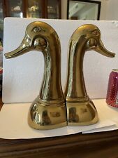 Vintage Polished Cast Brass Duck Bookends, circa 1950 picture