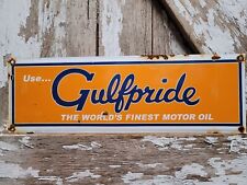 VINTAGE GULFPRIDE PORCELAIN SIGN OLD GULF MOTOR OIL SERVICE STATION GARAGE SIGN picture