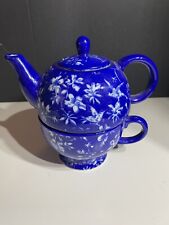 April Cornell 1999 Teapot/cup for One Blue Floral  picture