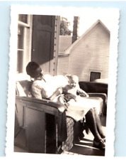 Vintage Photo 1940s, Baby w/ African American Nanny. Front Porch Sofa, 3.5 x 2.5 picture