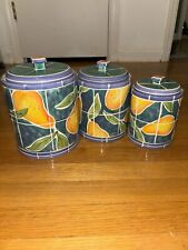3 Clay Art Portofino Pear San Francisco Hand Painted Mosaic Cookie Jar Cannister picture