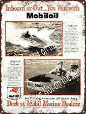 1950 Mobiloil Marine Skip-A-Long Hydroplane Race Outboard Metal Sign 9x12