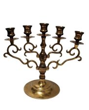 Vtg Heavy Brass 5 Arm Candelabra Candle Holder  approx 11” Tall & weighs8.4 lbs picture