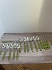 MCM Mid Century Mod 1971 Imperial Casualware Flatware Avocado Green Harvest Gold picture