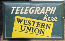 Vintage Genuine WESTERN UNION TELEGRAPH HERE SIGN Good Condition picture