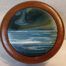 Wooden Round Blue Agate Trinket Box Handmade 4'' picture
