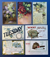 Mixture 7 Greetings Antique Postcards.EMB, Gold, Silver. Flowers,Clock.PUBL:B.B. picture