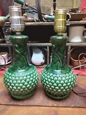 2 vintage Retro green ceramic table/boudoir lamps without shade WORKS 10”H picture