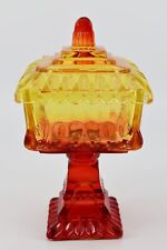 Vintage Jeannette Amberina Art Glass Covered Footed Candy Dish Wedding Box USA picture