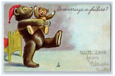 c1905 Teddy Bear With Red Hat Marriage Is A Failure Posted Antique Postcard picture