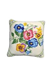 Handmade Needlepoint Floral Throw Pillow~Cottage/Granny Core~2nd Side Gr. Toile picture