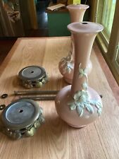 Pair Of Vintage Pink White Flowered Ceramic Lamps With Metal Heart Bases picture